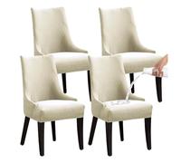LHTCCSHL Stretch Wingback Side Chair Cover Slipcover, Waterproof Jacquard Dining Chair Covers Arm Chair Protector Seat Cover for Dining Room Banquet Home Decor (Color : Beige, Size : 4PCS)