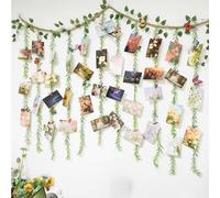 LHTCCSHL Wall Hanging Photo Display with Clip, Artificial Eucalyptus Vine Tree Leaf DIY Picture Photo Frame Collage Set with 45 Clips and 20 Butterfly Decor, for Home Office Classroom Farmhouse