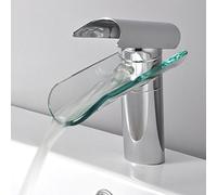 LHTCZZB Mixer Tap Chrome Finish Basin Faucet Mixer Tap Glass Spout Waterfall Sink Faucet Hot&Cold Water Tap One Hole