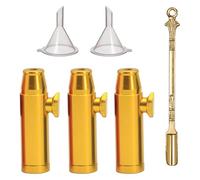 LHTHT Snuff Doser, Pack of 3 Snuff Dispenser, Sniff Snuff Bottle with 2 Funnels End 1 Mini Spoon, Coke Bottle Dispenser for Snuff Machine (5.2 x 1.5 cm, Gold)