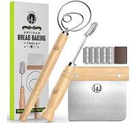 LHU Bread Making Tools and Supplies - Set of 3 - Danish Dough Whisk, Bread Lame, Bench Scraper - Dough Hook with Bread Scraper, Lame Bread Tool, Blades - Great for Baking Sourdough, Pizza, Pastry
