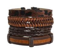 LHUOSN Genuine Leather Bracelet for Men, 4Pcs Hemp Cords Punk Leather Cuff Bracelets for Women, Adjustable Multilayed Braided Leather Wrap Wristbands, One Size, Leather, no gemstone