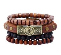 LHUOSN Genuine Leather Bracelet for Men, 4Pcs Hemp Cords Punk Leather Cuff Bracelets for Women, Adjustable Multilayed Braided Leather Wrap Wristbands, One Size, Leather, no gemstone