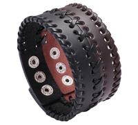 LHUOSN Leather Cuff Bracelet for Men Women, Extra Wide Braided Wrist Band Snap Closure, Adjustable 7.5-8.5 Inches, Punk Rock Motorcycle Grunge Style, One Size, Leather, no gemstone
