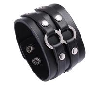 LHUOSN Leather Cuff Bracelet for Men Women, Extra Wide Braided Wrist Band Snap Closure, Adjustable 7.5-8.5 Inches, Punk Rock Motorcycle Grunge Style, One Size, Leather, no gemstone