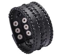 LHUOSN Leather Cuff Bracelet for Men Women, Extra Wide Braided Wrist Band Snap Closure, Adjustable 7.5-8.5 Inches, Punk Rock Motorcycle Grunge Style, One Size, Leather, no gemstone