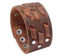 LHUOSN Leather Cuff Bracelet for Men Women, Extra Wide Braided Wrist Band Snap Closure, Adjustable 7.5-8.5 Inches, Punk Rock Motorcycle Grunge Style, One Size, Leather, no gemstone
