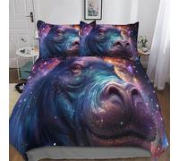 LHXLHXX Animal Hippos 3D Duvet Cover Bedding Set with Pillowcases Soft Quilt Cover 3 Pcs for Kids Adult Microfiber Comforter Cover Double (200x200cm)