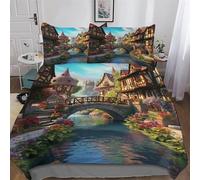 LHXLHXX Cityscape Architecture Duvet Cover Set 2 Pieces, Bedding Comforter Cover with Pillowcases Soft Microfiber Quilt Cover for Boys Girls Kids Single(135x200cm)