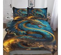 LHXLHXX Dragon 2 PCs Duvet Cover Set with Pillow Cases 3D Bedding Set for Kids Adults Soft Comforter Cover Microfiber Quilt Cover Single(135x200cm)