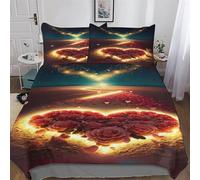 LHXLHXX Heart on The Beach 3D Printed Duvet Cover Sets 2 Piece Set Super Soft Quilt Cover with Pillowcase For Boys, Girls And Teenagers Single(135x200cm)