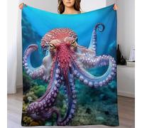 LHXLHXX Octopus Flannel Throw Blanket, Soft Warm, Lightweight Plush Blankets for Bed Sofa Couch Travel Nap 150×200cm