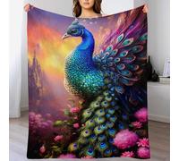 LHXLHXX Peacock Soft Plush Throw Blanket Warm Cozy Fur Throws for Sofa, Couch, Chair, Anti-pilling Quality Washable Bed Blankets, 150×200cm
