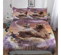 LHXLHXX Sloth Duvet Cover Set 3 Pieces, Bedding Comforter Cover with Pillowcases Soft Microfiber Quilt Cover for Boys Girls Kids King(220x240cm)