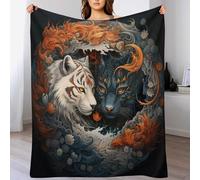 LHXLHXX Yin Yang Tiger Flannel Blanket Throws for Sofa, Bedroom, Couch, Travel, Microfiber Fleece Throw - Soft, Plush Bed Blankets 100×130cm