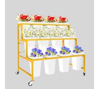 Lhysn Flower Display Stand, 3 Tier Metal Plant Stand with 12pcs Plastic Flower Buckets, Moving Heavy Duty Flower Cart Flower Rack Indoor, Outdoor Patio,Garden, Living Room,Florist (White)