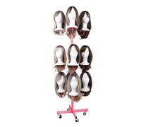 Lhysn Wig Head Stand for Styling 12-Head Wig Holder for Multiple Hairpiece Display Mannequin Head Stand Tripod Metal Organizer Storage Rack Black- Patent Protected (Small pink)