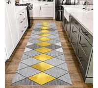 LHYZF Geometric Hallway Hall Runner Narrow Rugs 1m/1.5m/2m/2.5m/3m/3.5m/4m/4.5m/5m/5.5m/6m Long Carpet Runner for Kitchen Hall Stairs Corridor-Grey/Yellow (Size : 60x100cm/2ftx3.3ft)