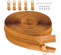 LHZHLE 3 mm endless zip with zip: 3.65 m earth orange nylon zip - sold by the metre with 5 zip pulls for sewing, bed linen and pillows