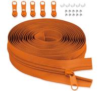 LHZHLE 3 mm endless zip with zip: 3.65 m orange nylon zip - sold by the metre with 5 zip pulls for sewing, bed linen and pillows