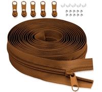 LHZHLE 5 mm Continuous Zip with Zip: 3.65 m Dark Orange Nylon Zip - Sold by the Metre with 5 Zip Pulls for Sewing Bedding and Pillows