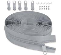 LHZHLE 5 mm Continuous Zip with Zip: 3.65 m Light Grey Nylon Zip - Sold by the Metre with 5 Zip Pulls for Sewing Bedding and Pillows