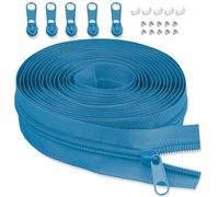 LHZHLE 5 mm endless zip with zip: 3.65 m sea blue nylon zip - sold by the metre with 5 zip pulls for sewing, bed linen and pillows