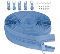 LHZHLE 5 mm endless zip with zip: 3.65 m sky blue nylon zip - sold by the metre with 5 zip pulls for sewing, bed linen and pillows