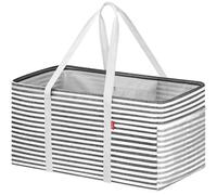 LHZK Standing Extra Large Utility Tote Bag with Metal Wire Frame and the Sides Rinforced, Extra Large Tote Bag with Handle, Reusable Grocery Bags Foldable, Beach Bag, Car Tote, Black