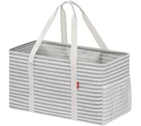 LHZK Standing Extra Large Utility Tote Bag with Metal Wire Frame and the Sides Rinforced, Extra Large Tote Bag with Handle, Reusable Grocery Bags Foldable, Beach Bag, Car Tote (Gray)