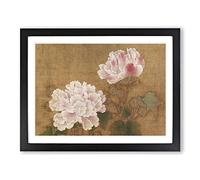 Li Di Red and White Roses Oriental Asian Japanese Framed Wall Art Print, Ready to Hang Picture for Living Room Bedroom Home Office Décor, Black A4 (34 x 25 cm)