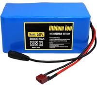 Li-ion Battery 60V 30Ah 16S2P with BMS + 67.2V 2A Charger for 500W-800W E-Bike Motor and Scooter