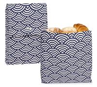 Li’l Things Classic Reusable Beeswax Bread Bags | Set of 2 Sizes | Natural Beeswax Coating | Plastic-Free Bread Storage for Sourdough & Loaves | Japanese Seigaiha Waves