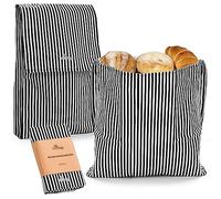 Li’l Things Classic Reusable Beeswax Bread Bags | Set of 2 Sizes | Natural Beeswax Coating | Plastic-Free Bread Storage for Sourdough & Loaves | Stripey Black