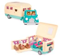 Li'l Woodzeez 6486Z Blue Li’l Woodzeez - Happy Camper - 40pc Toy Set Car, Caravan, Furniture, and Accessories - Miniature Vehicles and Playsets for Kids Age 3
