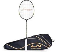 Li-Ning 3D Calibar X Combat Carbon Graphite Strung Racquets, 85 Grams, 30 Lbs String Tension and Free Full Cover (Black/Lime)