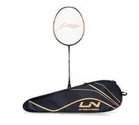 Li-Ning Turbo 99 Carbon Fibre Strung Badminton Racket with Full Racket Cover (Black/Gold) | For Intermediate Players | 84 grams | Maximum String Tension - 30lbs