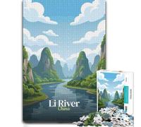 Li River China Landscape Illustration Jigsaw Puzzle for Adults, 1000 Pieces | For puzzle fans: Adult Jigsaw Puzzle - sorting by colour, shape or image area during indoor leisure.
