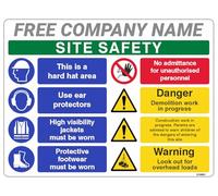LI-Safety 600x450mm Multi Hazard Site Safety Notice 8 Points 2 Column Construction Sign with FREE Company Name