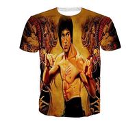 Li Xiaolong Dragon T Shirt for Men Li Xiaolong Dragon Kung Fu Martial Art 3D Printed Round Neck Short Sleeve T-Shirt Casual Pullover Tops