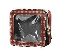 LI ZHI XIN Cosmetic Bags Makeup Bag Transparent Leather Cosmetic Small Bag Double Zip Organiser Storage Boxes Elk Snowflake Pattern