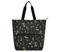 LI ZHI XIN Kids Boys Girls Tote Bag For School With Zip,Women Reusable Shopper Baskets,Handbags Work Bags For Men, Waterproof Shopping Baskets Black Musical Note Pattern