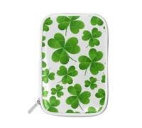 LI ZHI XIN Pencil Case Stationery Makeup Brush Bag Passport Package Student Teenagers Boys Girls Adult Man Woman Lady Clover Plant Green Leaves Large Capacity Zipper Desk Storage Box