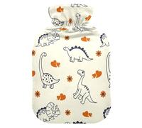 LI ZHI XIN PVC Hot Water Bottle with Velvet Cover 1L 2L Small Medium Dinosaur Flower Love Pattern