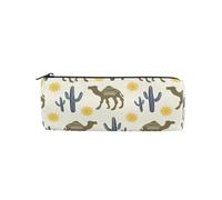 LI ZHI XIN Student Teenagers Pencil Case Circular Round Zip Pencil Bag Organiser Bag Small Makeup Case 8×3×3 in Camel Cactus Sun