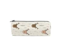LI ZHI XIN Student Teenagers Pencil Case Circular Round Zip Pencil Bag Organiser Bag Small Makeup Case 8×3×3 in Elk Snowflake Christmas Pattern