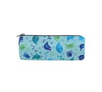 LI ZHI XIN Student Teenagers Pencil Case Circular Round Zip Pencil Bag Organiser Bag Small Makeup Case 8×3×3 in Blue Ethnic Birds Floral Flowers