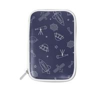 LI ZHI XIN Teenagers Student Large Pencil Case Zip Color Multifunctional Fashion Makeup Storage Bag Spacecraft UFO Cartoon Pattern