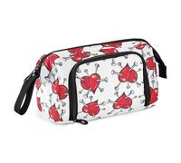 LI ZHI XIN Teenagers Student Large Pencil Case Zip Color Multifunctional Fashion Makeup Storage Bag Red Hearts Heartbreak Love Full Print Pattern