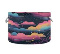 LI ZHI XIN Toy Storage Basket Laundry Baskets Large Circular Foldable Canvas Bathroom Bin Washing Baskets Organizing Clothes Nursery Home Storage Bins Colorful Cloud Pattern